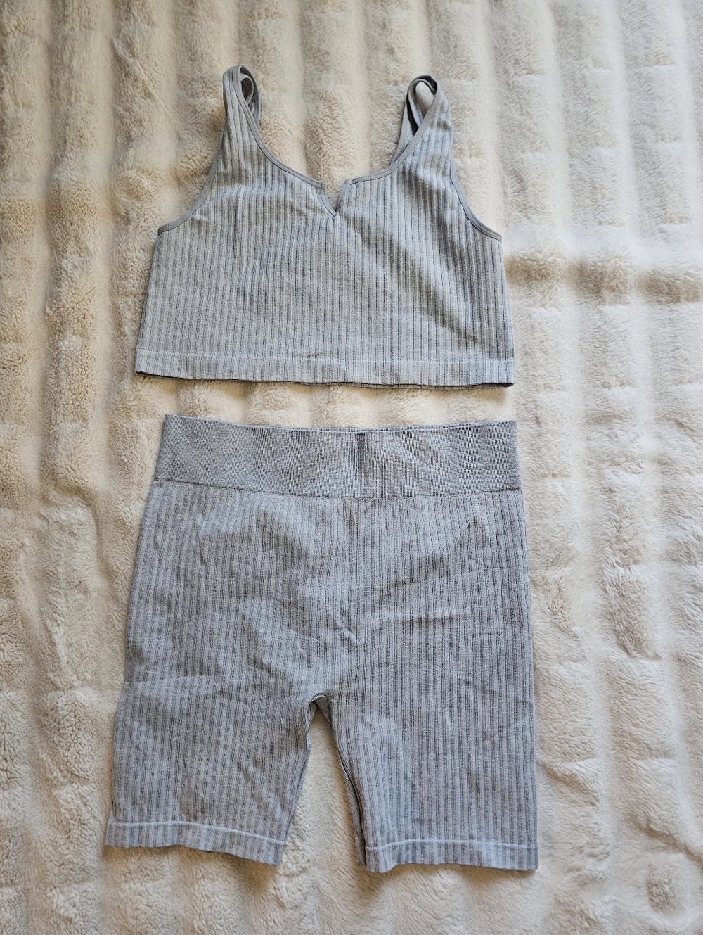 Ribbed Tank & Bike Short Set - Blue, Red, Gray - Picture 2 of 10